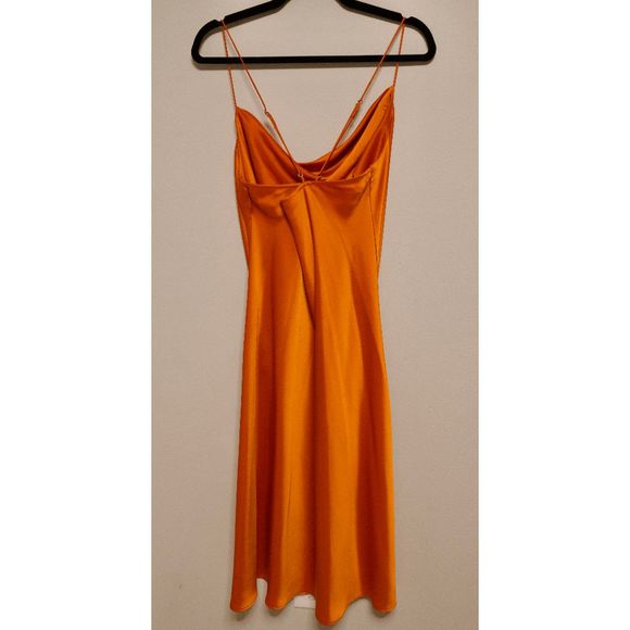 Banana Republic Petite Satin Slip Dress - Orange Cowl Neck Midi - Size M - Picture 2 of 3